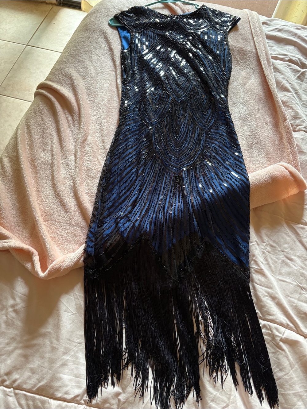 Navy Blue Beaded Fringe Cocktail Dress